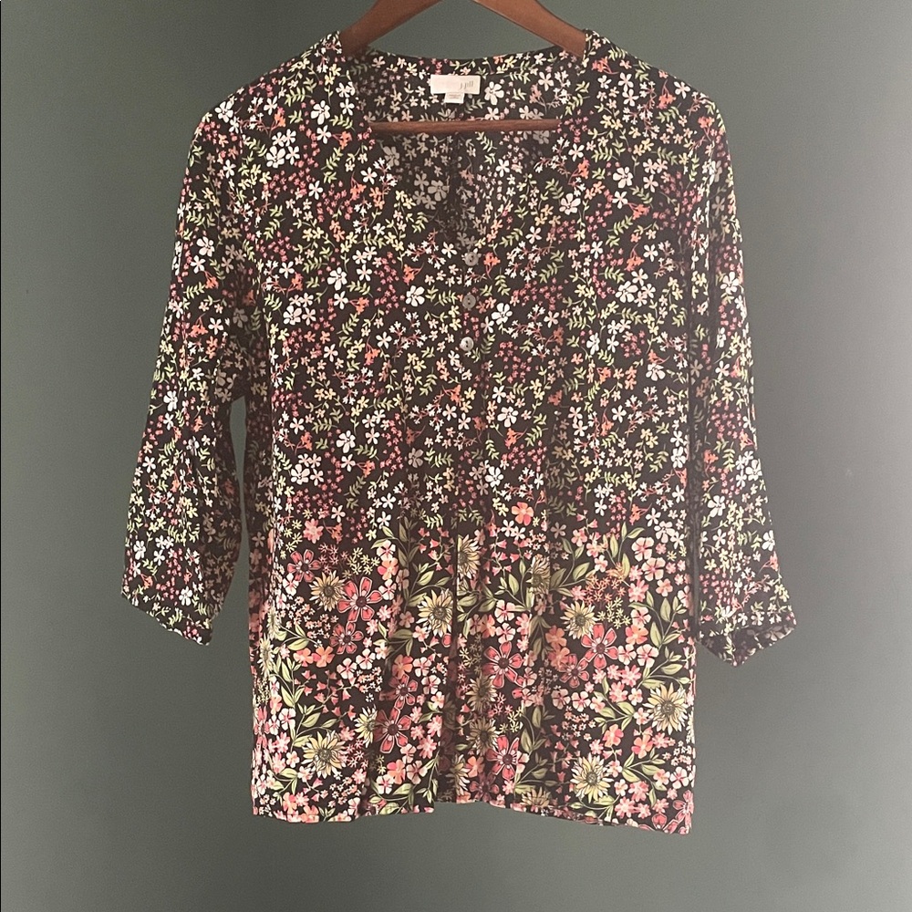 J. Jill Floral Blouse - Black, Red, Green
